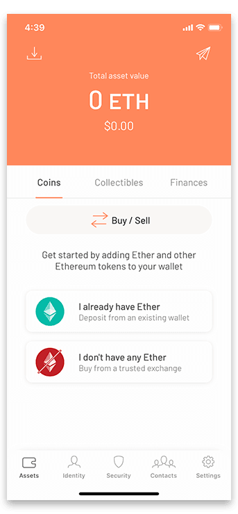 Home Screen: Argent, Ethereum only